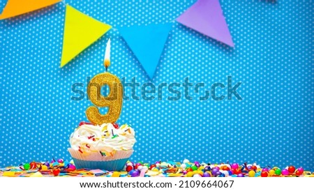 Postcard with the number 9 for any holiday or anniversary. Happy birthday cupcake cream with number nine copy space. happy birthday background decoration