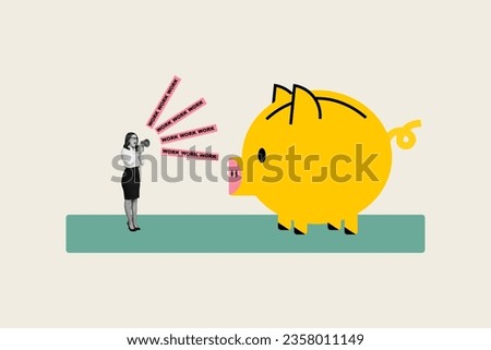 Poster artwork collage sketch of angry boss shouting toa bullhorn forces workers earn money isolated on drawing background