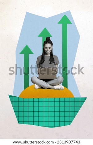 Poster atwork sketch 3d collage of successful girl use netbook write sms message analyze bitcoin growth isolated on drawing background