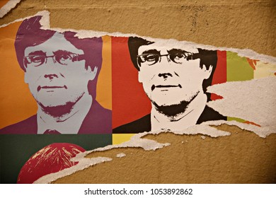 Poster Of Catalonia's Former President Carles Puigdemont In Barcelona, Spain On Dec. 20 ,2017. 