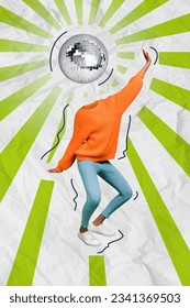 Poster collage artwork sketch unusual weird person no face have fun dance enjoy weekend isolated drawing bright striped background