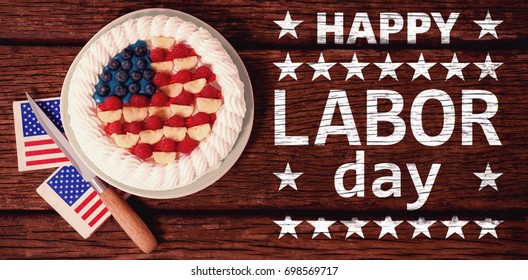 Poster of happy labor day text against fruitcake with 4th july theme - Powered by Shutterstock