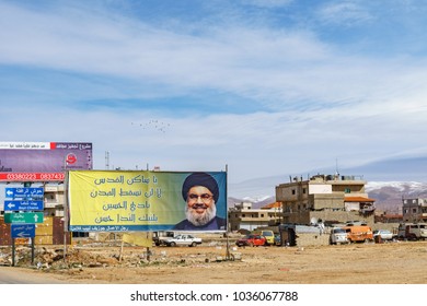 Poster Of Hassan Nasrallah In The Road Of The Baalbek Bekaa Valley Lebanon 3 February 2018