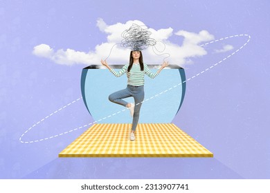 Poster picture 3d sketch artwork collage of focused concentrated girl practicing yoga meditation fly air isolated on painted background - Shutterstock ID 2313907741