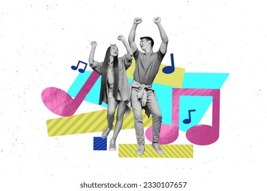 Poster sketch collage 3d image of cheerful happy people enjoy summer vacation dance night club isolated on painted color background - Shutterstock ID 2330107657