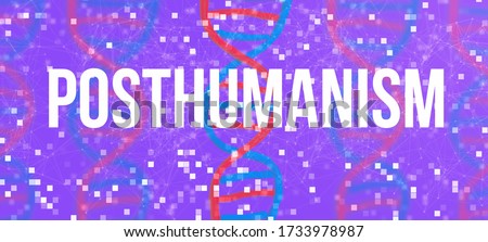 Posthumanism theme with DNA and abstract network patterns
