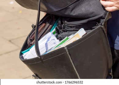 Postman Delivering Parcels, Bag Of A Polish Postal Worker, Full Of Letters