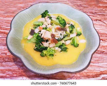 A Pot Of Delicious Broccoli Cauliflower Soup