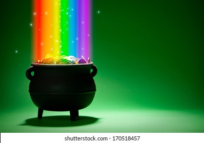 Pot Of Gold: Magical Leprechaun Treasure with Rainbow And Sparkles