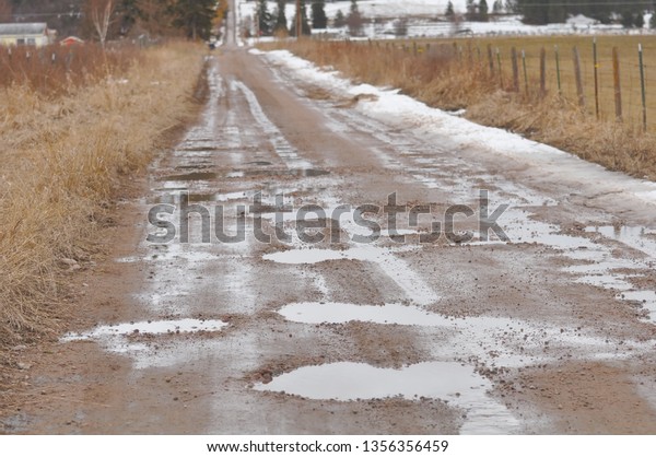 Pot Hole Filled\
Dirt Country Road Wet Muddy