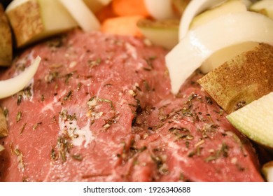 Pot Roast Dinner With Vegetables In The Crockpot