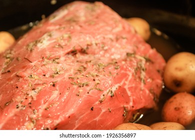 Pot Roast Dinner With Vegetables In The Crockpot