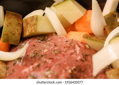 Pot Roast Dinner With Vegetables In The Crockpot