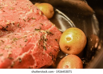 Pot Roast Dinner With Vegetables In The Crockpot