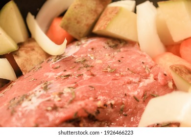 Pot Roast Dinner With Vegetables In The Crockpot