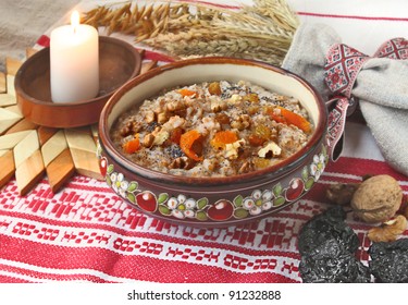 Pot With Wheat Porridge Which Is Cooking On Eve Christmas  Kutya Is A Traditional Food On  Eve Holiday.