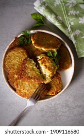 Potato Cakes. Vegetable Fritters, Latkes, Hash Browns. Vegetable Pancakes. Overhead View