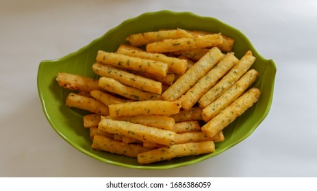 Potato Cheese Stick / Long Potato Cheese On Green Plate. Now It's Popular Snack In Indonesia.