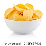 Potato chips in bowl isolated on a white background