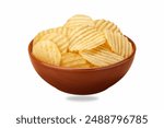 Potato chips in a bowl isolated on white background, food blog, snacks