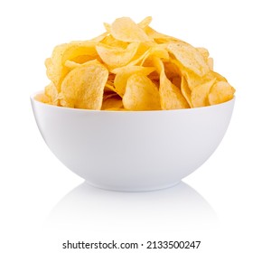 Potato chips in bowl isolated on a white background - Shutterstock ID 2133500247