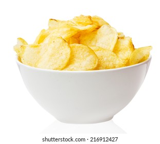 Potato Chips Bowl Isolated On White