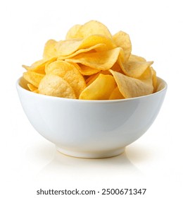 Potato chips in bowl isolated on a white background - Powered by Shutterstock