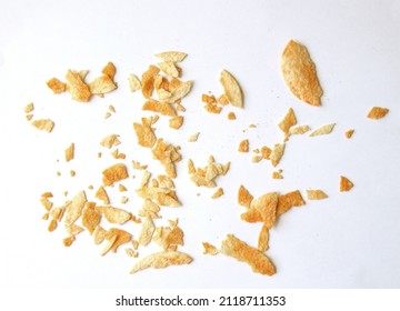 Potato Chips Crumbs Isolated On White Background. Snack