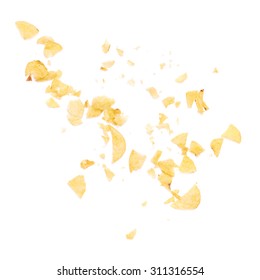 Potato Chips Crumbs And Leftovers Isolated Over The White Background