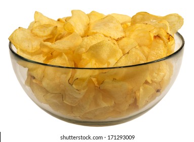 potato chips in a glass bowl