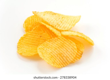 Potato Chips On White Background