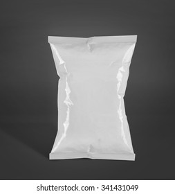 Potato Chips Plastic Packaging Or Food Container. Mockup Over Grey Background