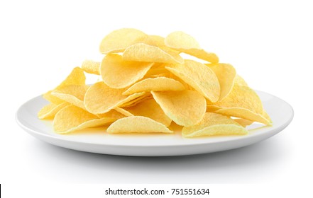 Potato chips in a plate isolated on a white background