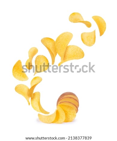 Potato chips rise into the air isolated on a white background