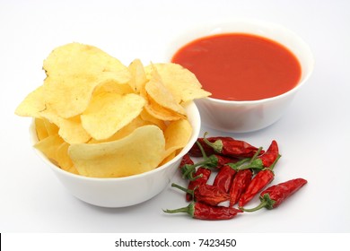 Potato Chips And Salsa Dip