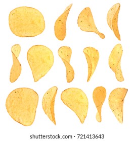 Potato Chips Set Isolated