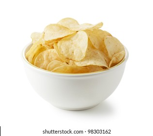 Potato chips were placed on a white background