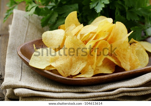 Potato Chips Wooden Plate On Wooden Stock Photo 104613614 | Shutterstock