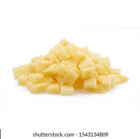 potato cubes isolated on white background.                               