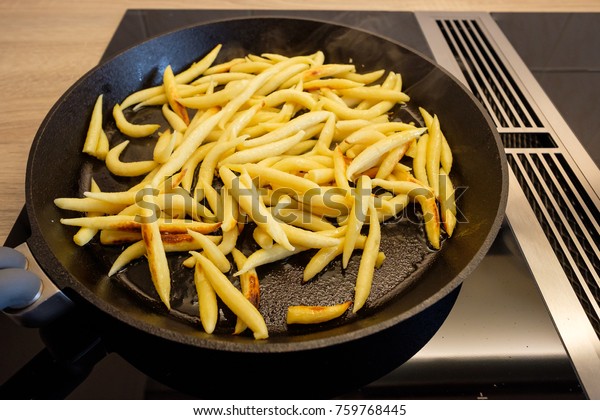 Potato Dumplings Frying Iron Cast Pan Royalty Free Stock Image