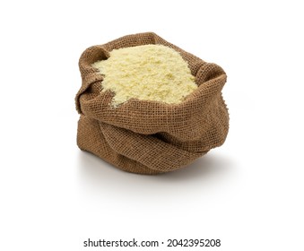 Potato Flakes In Sack On Isolated White Background