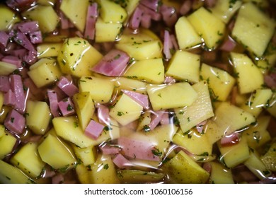 Potato And Ham Cooking In A Slow Cooker