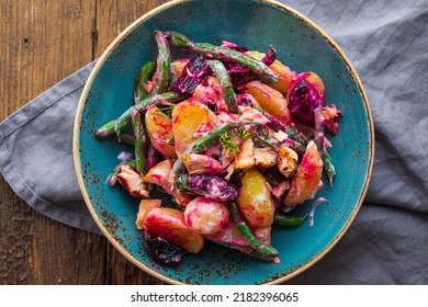 Potato, Roast Beetroots, Green Beans And Salmon Salad