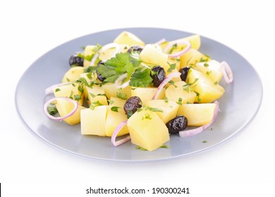 Potato Salad On Plate Isolated