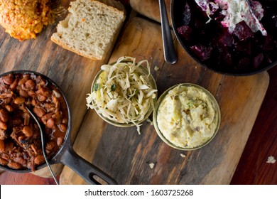 Potato Salad & Sides. Texas Smokehouse Bbq Traditional Sides. Pork N Beans, Coleslaw, Potato Salad, Pickeled Onions, Cucumbers Jalapenos Homemade Corn Bread Typically Served W/ Bbq Meats & Chicken. 