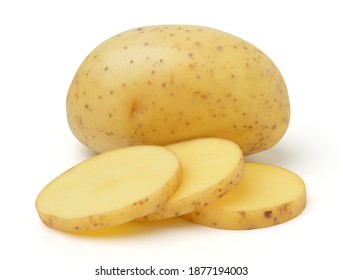 Potato and sliced isolated on white background, with clipping path.