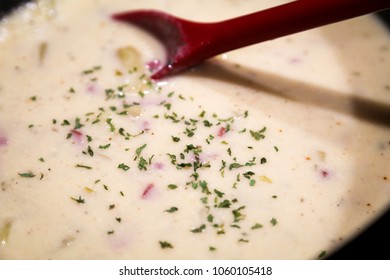 Potato Soup Cooking In A Slow Cooker