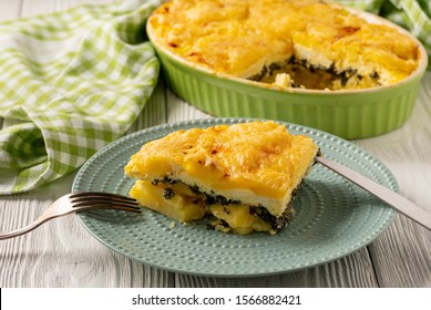 Potato, Spinach And Feta Cheese Casserole. 