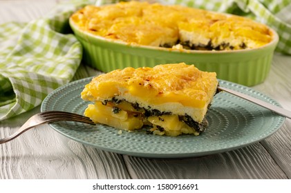 Potato, Spinach And Feta Cheese Casserole. 