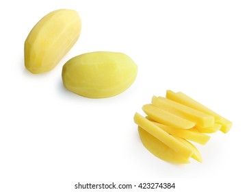 Potatoes, Cut Into Pieces  Isolated On White Background With Clipping Path.    